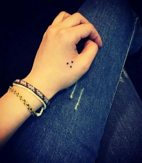 Black Dark Three Dots Tattoo on Hands
