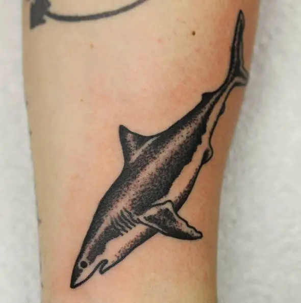 Black Dot Work Shark Tattoo
