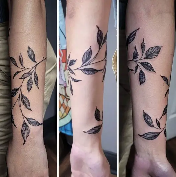 Black Leaves Vine Forearm Tattoo
