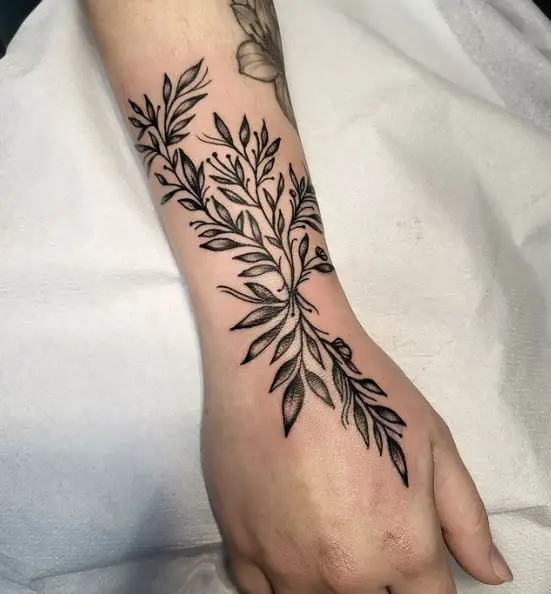 Black Leaves and Vines Forearm Tattoo