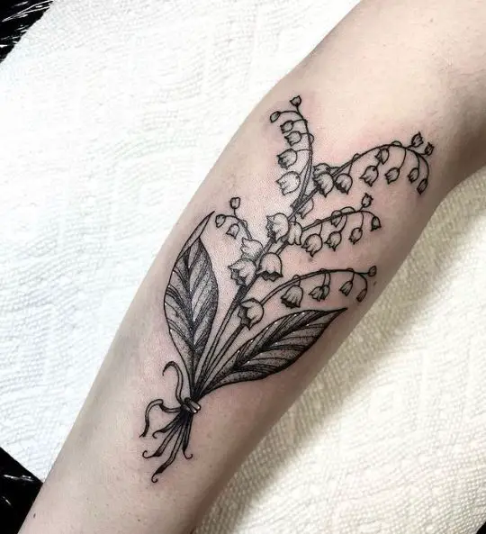 Black Lines Lily of the Valley Forearm Tattoo Piece