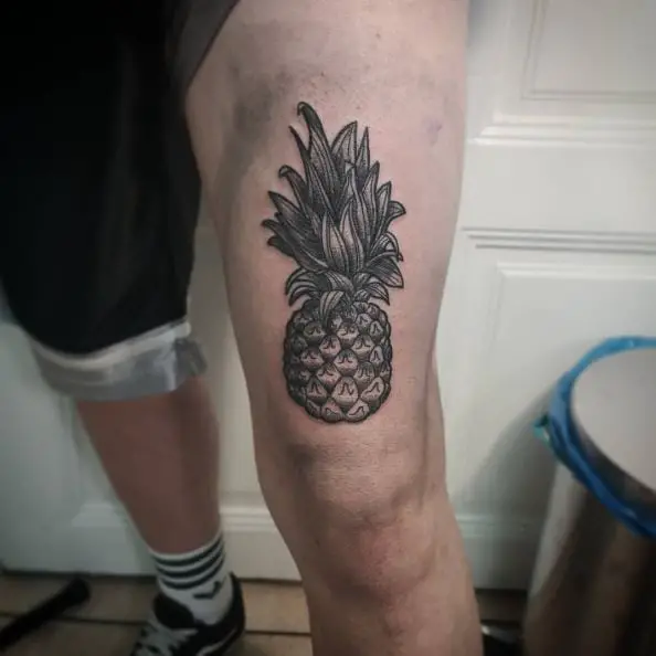 Black Shade Sketch Style Pineapple Tattoo
