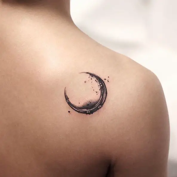 Black Shaded Crescent Moon Tattoo