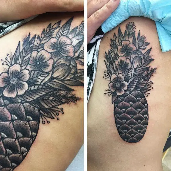 Black Shaded Pineapple Tattoo