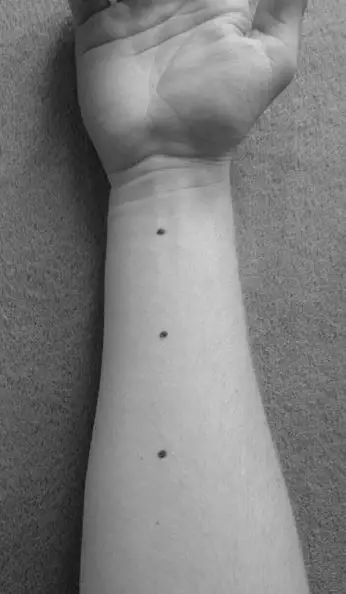 Black Three Dots Forearm Tattoo