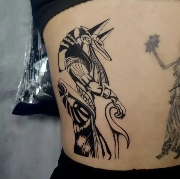 Black Work Anubis Back Tattoo Piece