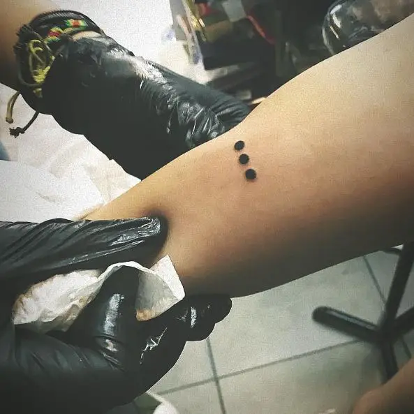 Black and Bold Three Dots Forearm Tattoo