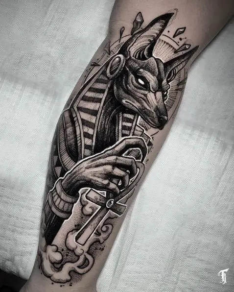 Black and Grey Anubis Tattoo Piece