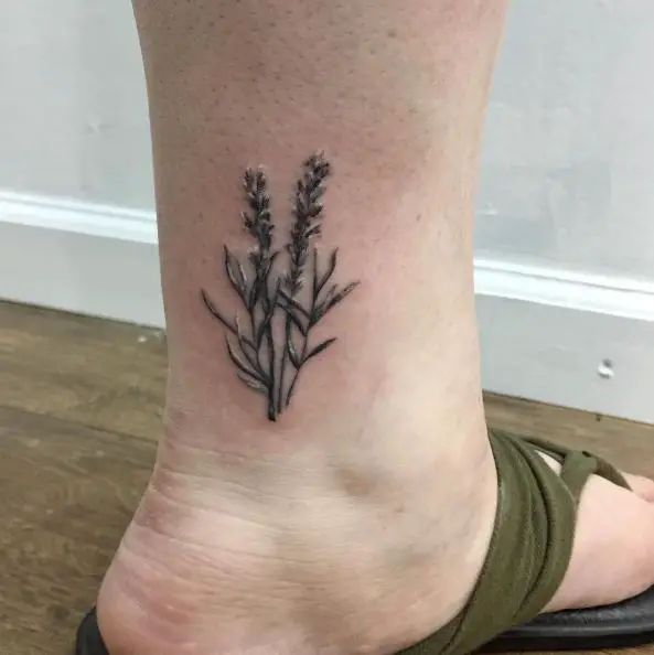 Black and Grey Baby Lavender Sprigs Tattoo