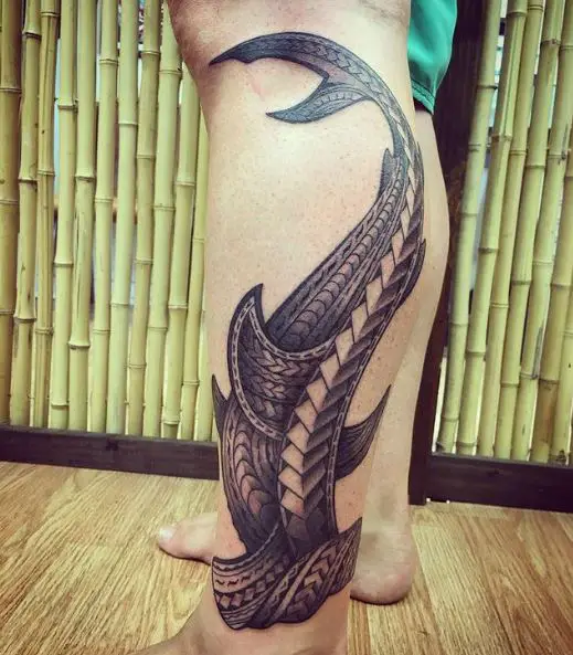 Black and Grey Detailed Tribal Tattoo