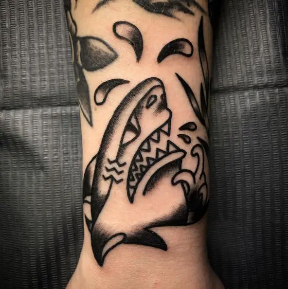 Black and Grey Drowning Shark Tattoo