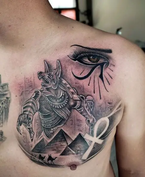 Black and Grey Egyptian God Tattoo