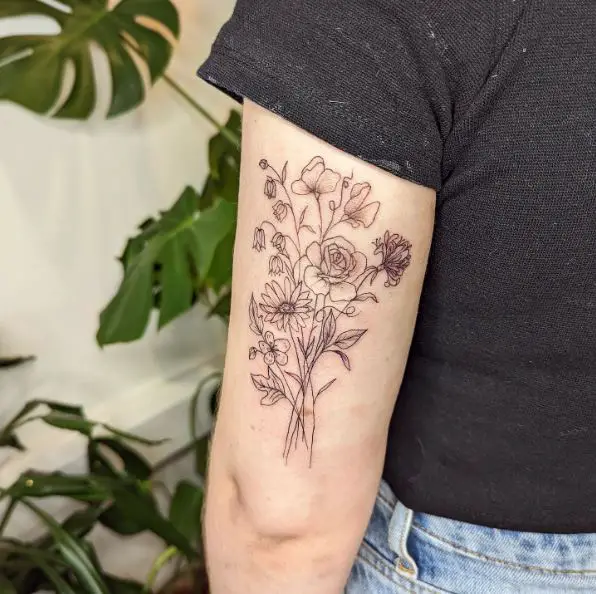 Black and Grey Floral Tattoo Piece