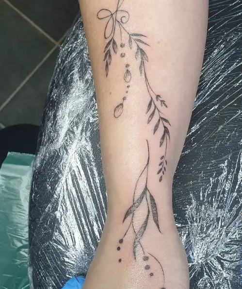 Black and Grey Floral Vine Forearm Tattoo