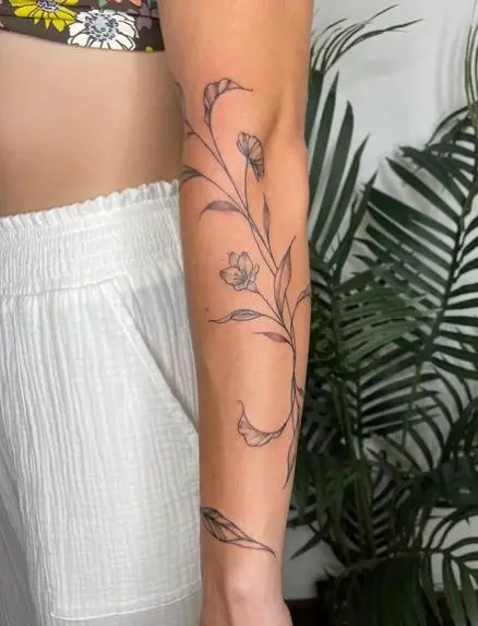 Black and Grey Floral Vine Tattoo