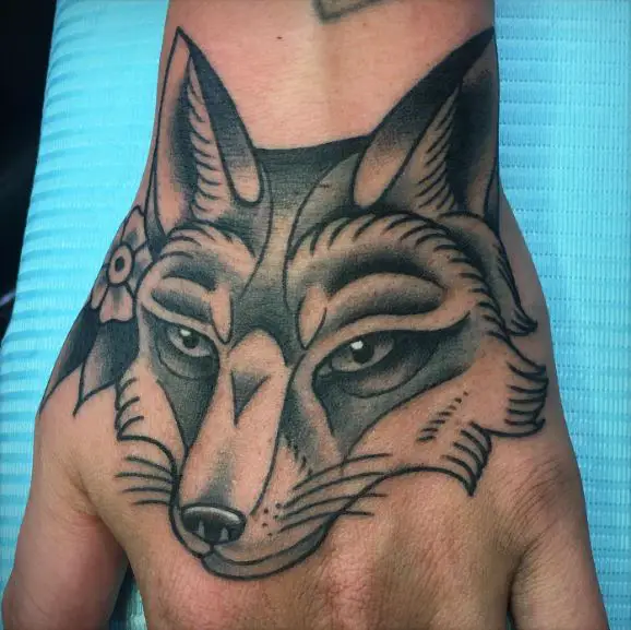 Black and Grey Fox Tattoo on Hands