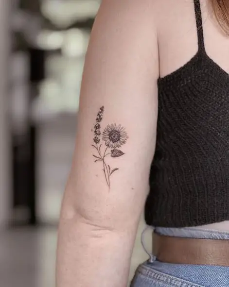 Black and Grey Lavender and Sunflower Tattoo