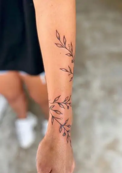 Black and Grey Leaves Vine Wraparound Tattoo