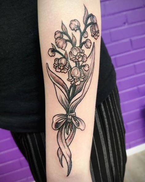 Black and Grey Lily of the Valley Bouquet Tattoo