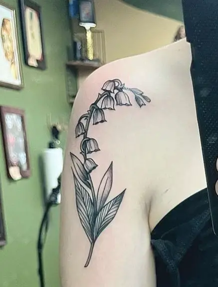 Black and Grey Lily of the Valley Floral Tattoo