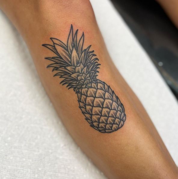 Black and Grey Pineapple Leg Tattoo