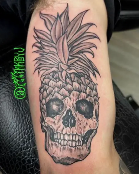 Black and Grey Pineapple Skull Tattoo