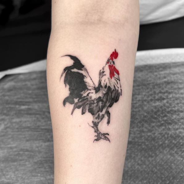 Black and Grey Rooster Tattoo