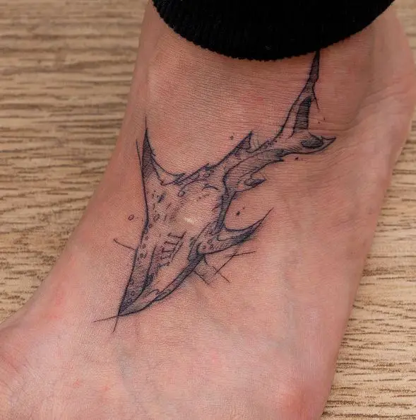 Black and Grey Shark Tattoo on Foot
