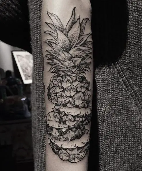 Black and Grey Sliced Pineapple Tattoo