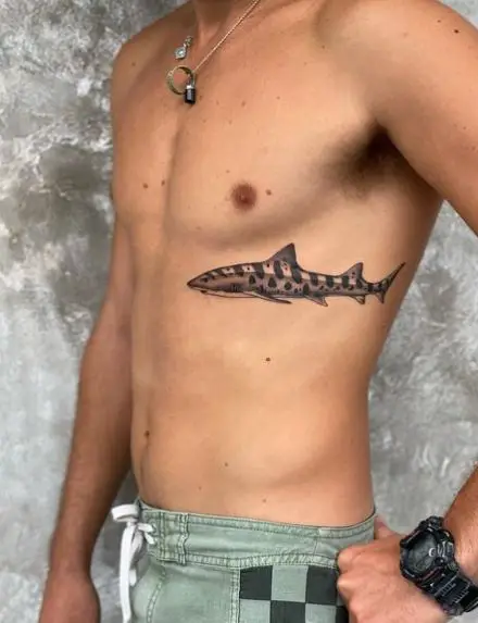 Black and Grey Tiger Shark Rib Tattoo