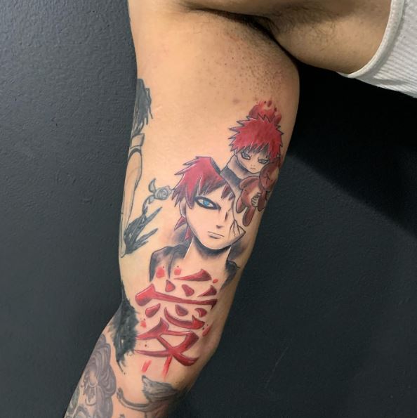 Black and Red Gaara Arm Tattoo