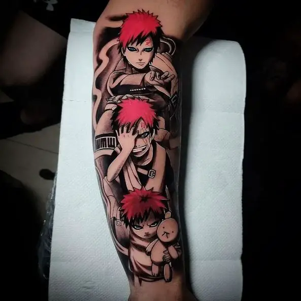 Black and Red Three Faces of Gaara Forearm Tattoo