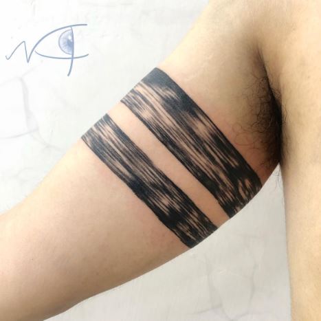 Black and White Shade Two Lines Arm Tattoo