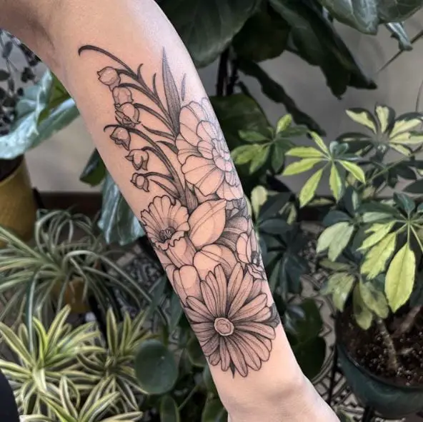 Blackwork Floral Forearm Tattoo Piece