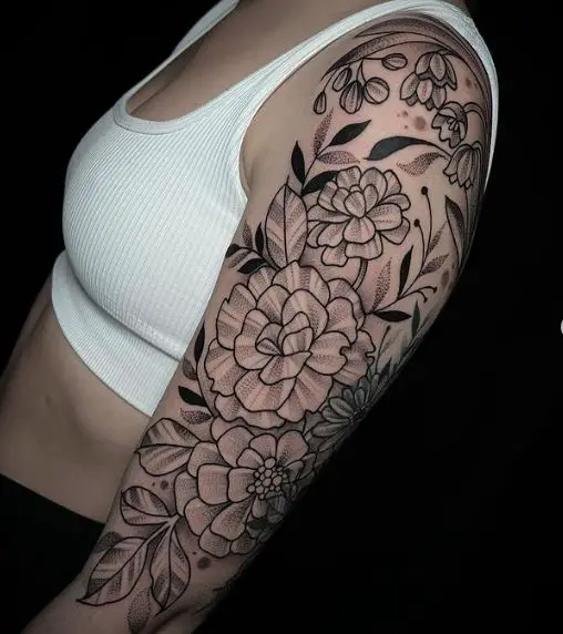 Blackwork Floral Sleeve Tattoo
