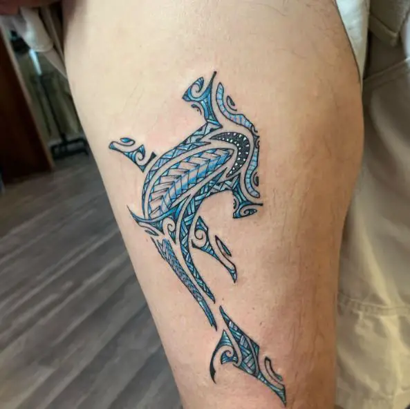 Blue Polynesian Style Tattoo