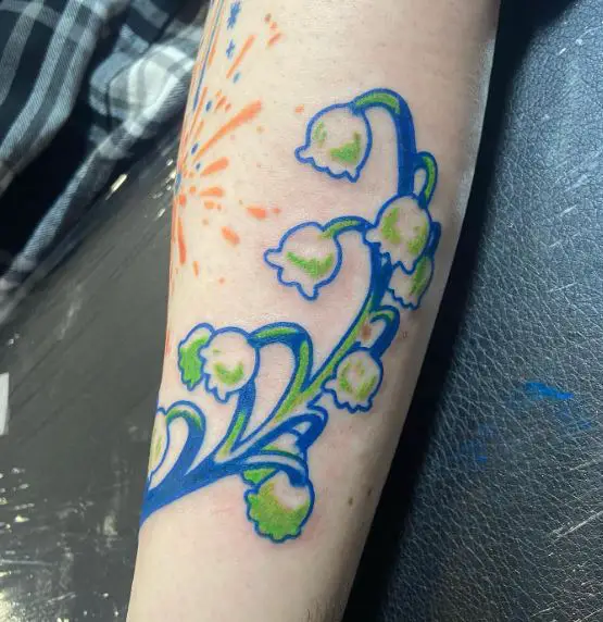 Blue and Green Lily of the Valley Watercolored Tattoo