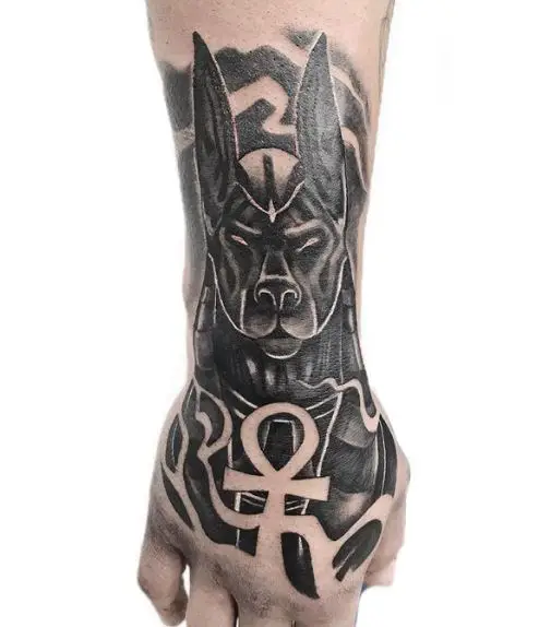 Bold Black Ink Anubis Tattoo Art