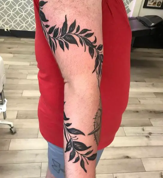 Bold Black Leaves Vine Wraparound Tattoo