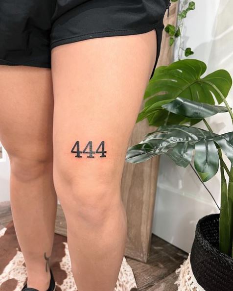 Bold Ink Triple Four Number Tattoo on Thighs