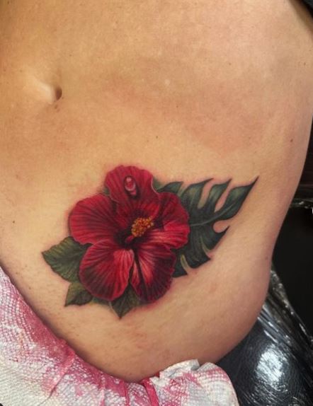 Bold Red Hibiscus Flower Tattoo