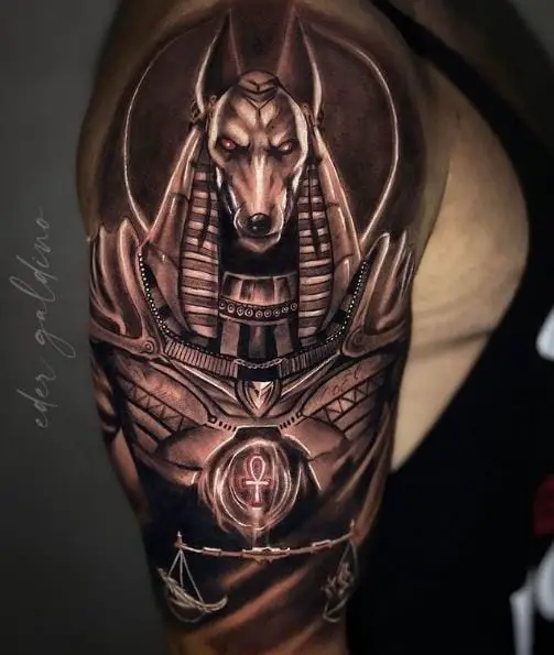 Brown Colored Anubis Arm Tattoo