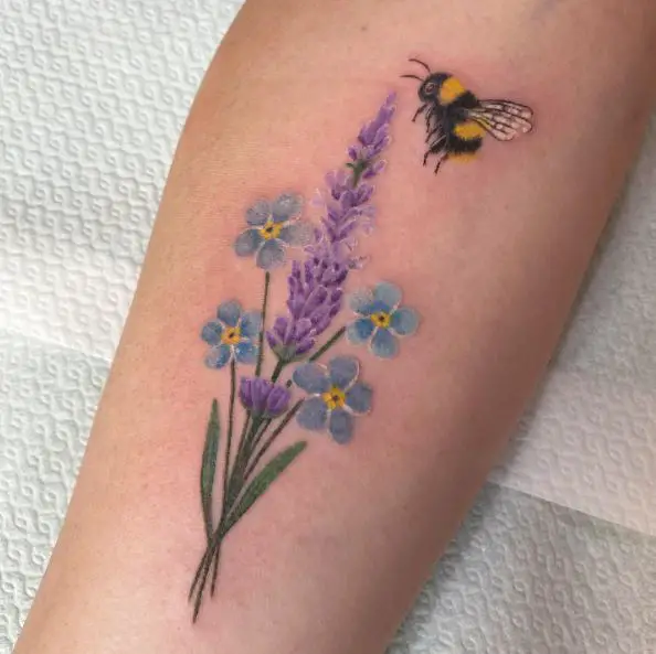 Bumble Bee and Florals Tattoo Piece