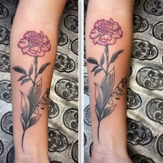 Carnation and Lily of the Valley Floral Tattoo