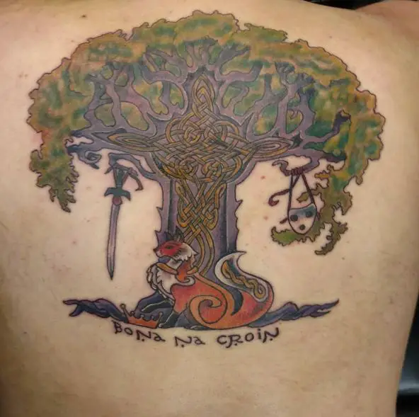 Celtic Tree and Fox Tattoo Design