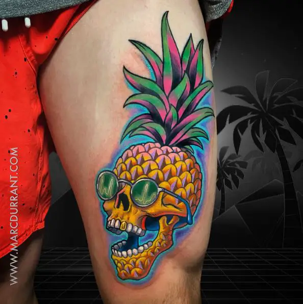 Chilling Pineapple Skull Tattoo Piece
