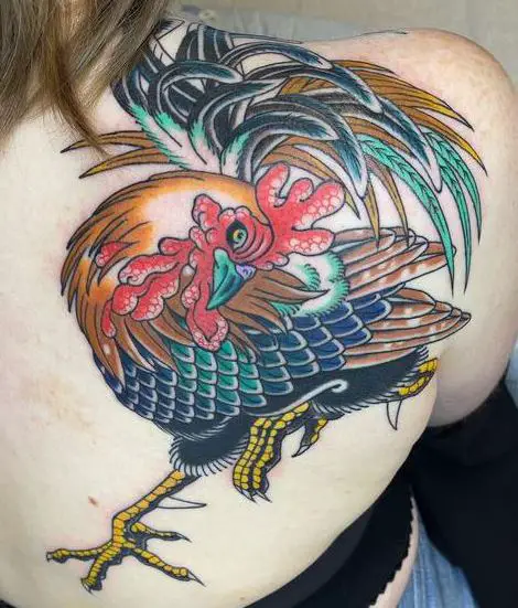 Colored Rooster Shoulder Tattoo