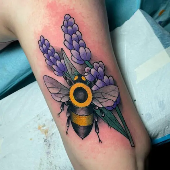 Colorful Bee and Lavender Tattoo Piece