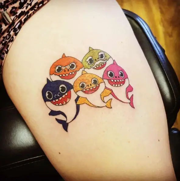 Colorful Bunch of Baby Shark Tattoo