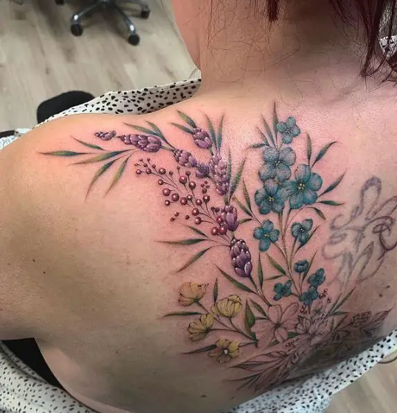 Colorful Florals Back Tattoo